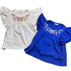 Crewcuts Everyday White and Blue Embroidered Babydoll Top Bundle Girls 4-5y